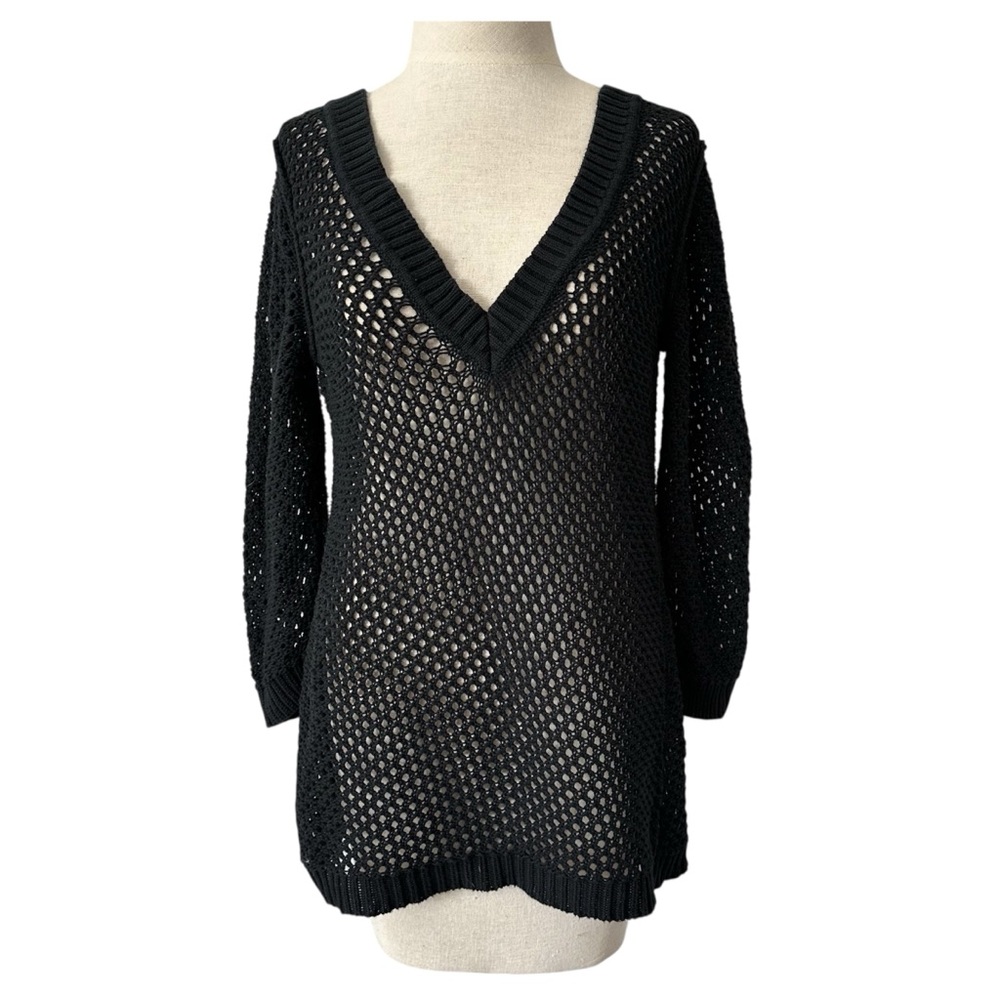 Black Open Knit Cotton Sweater Old Navy Large